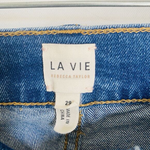 La Vie Rebecca Taylor Flare Jeans 29 Tall Blue Distressed Ultra High Rise Retro - Picture 3 of 12